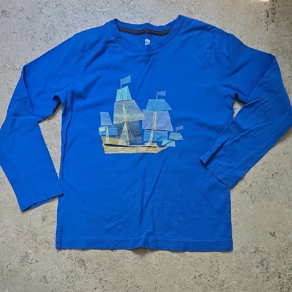 Tea Collections Kids Long Sleeve Shirt with Ship Design Size 8